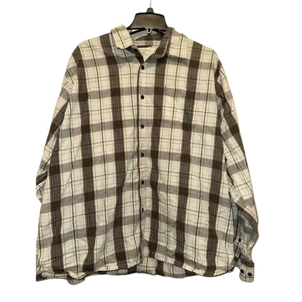 Wrangler Jeans Co Mens 2XL Plaid Button Down Shirt Brown‎ Green White JLP1HNX